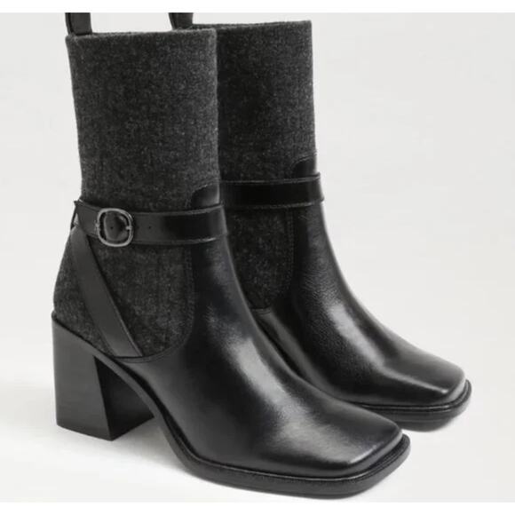 Sam Edelman Marci Boots 8 Black Gray NWOT Ankle Booties 90s Y2K Buckle Heel Sock - Picture 1 of 7